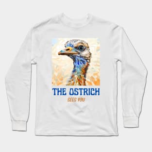 The Ostrich Sees You mosaic bird closeup art Long Sleeve T-Shirt